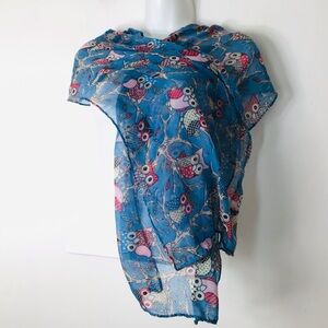 Blue Owl Print Lightweight Scarf